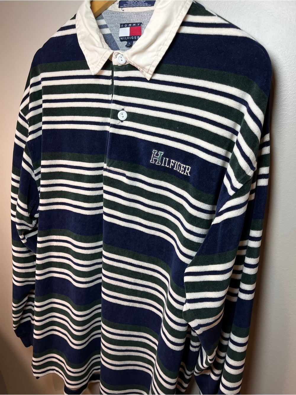 Vintage 90s Tommy Hilfiger Velour Rugby Polo – XL